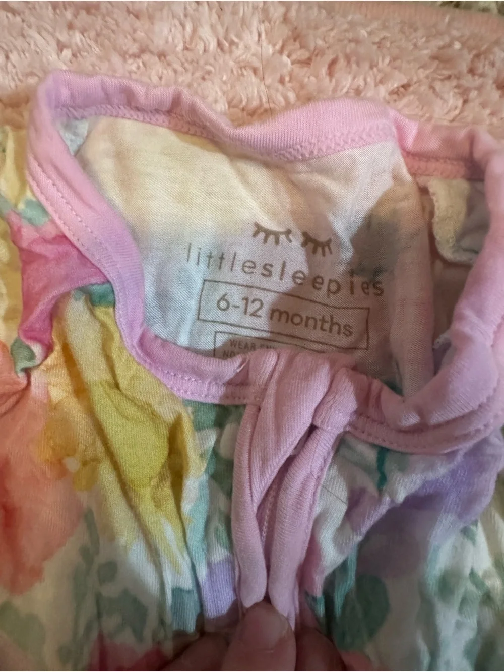 Little Sleepies Pink-Trim Floral Zip convertible Romper size 6-12 m